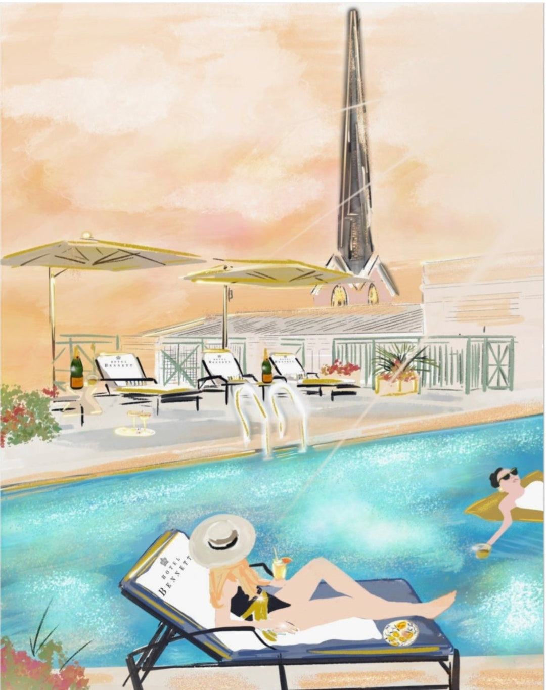 HOTEL BENNETT GOLDEN POOL - Note Card