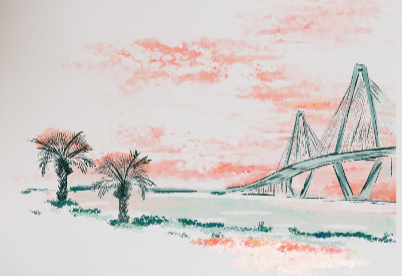 Ravenel Bridge Orange Sunset - Note Card