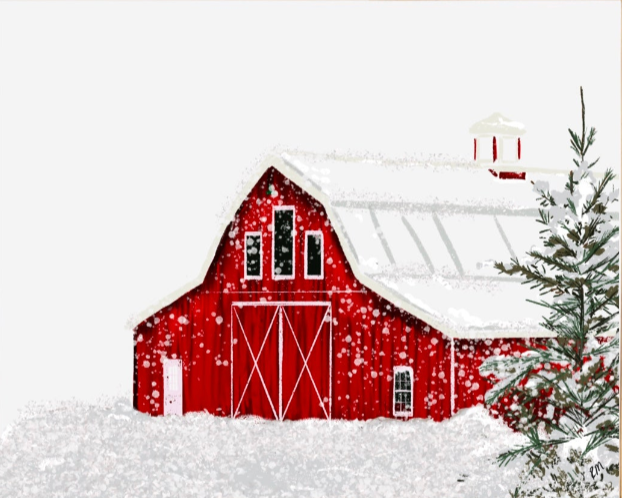 RED SNOWY BARN - Note Card