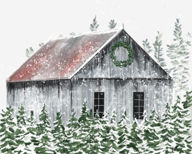 GRAY BARN WREATH - Note Card