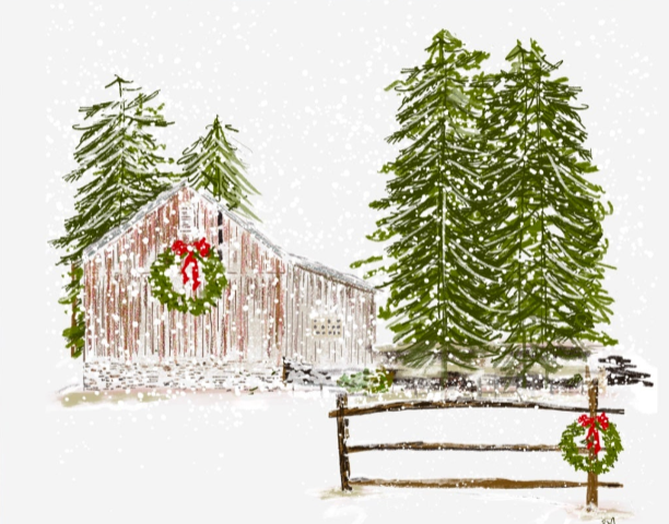 SNOWY BARN - Note Card