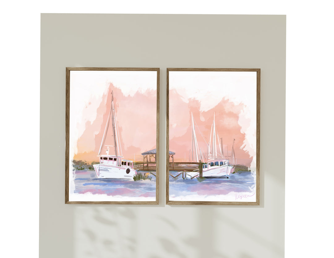 Coastal Sorbet Sunset Art Prints (Set of 2)