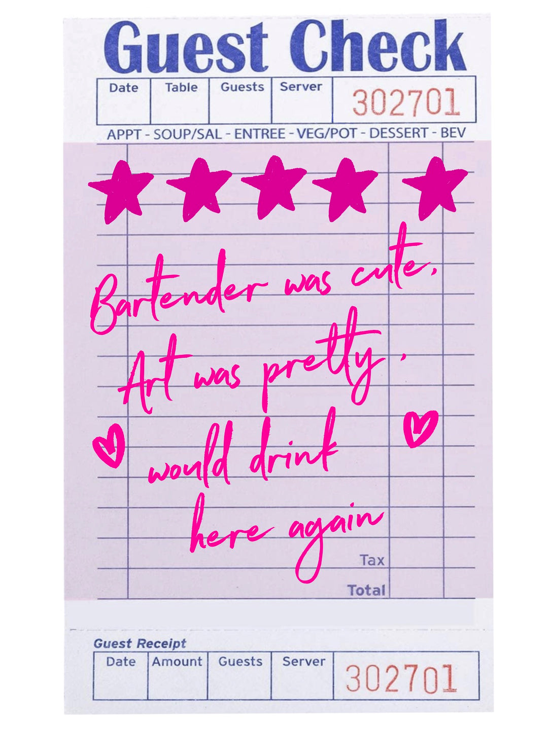 BARTENDER - Note Card