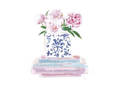 BOOKS & PEONIES - Note Card