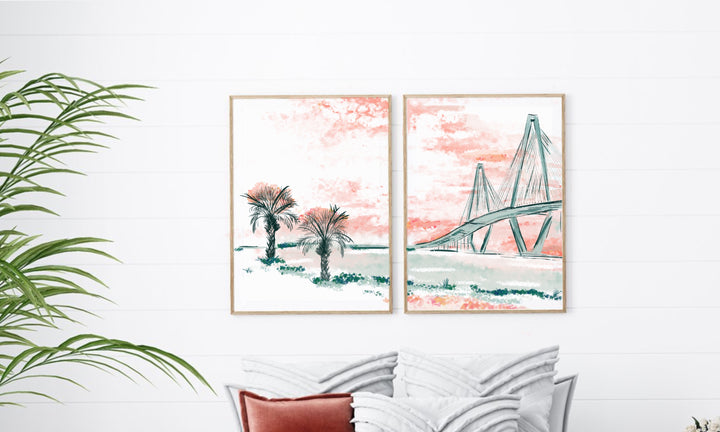 Ravenel Bridge Orange (Set of 2) - Art Prints