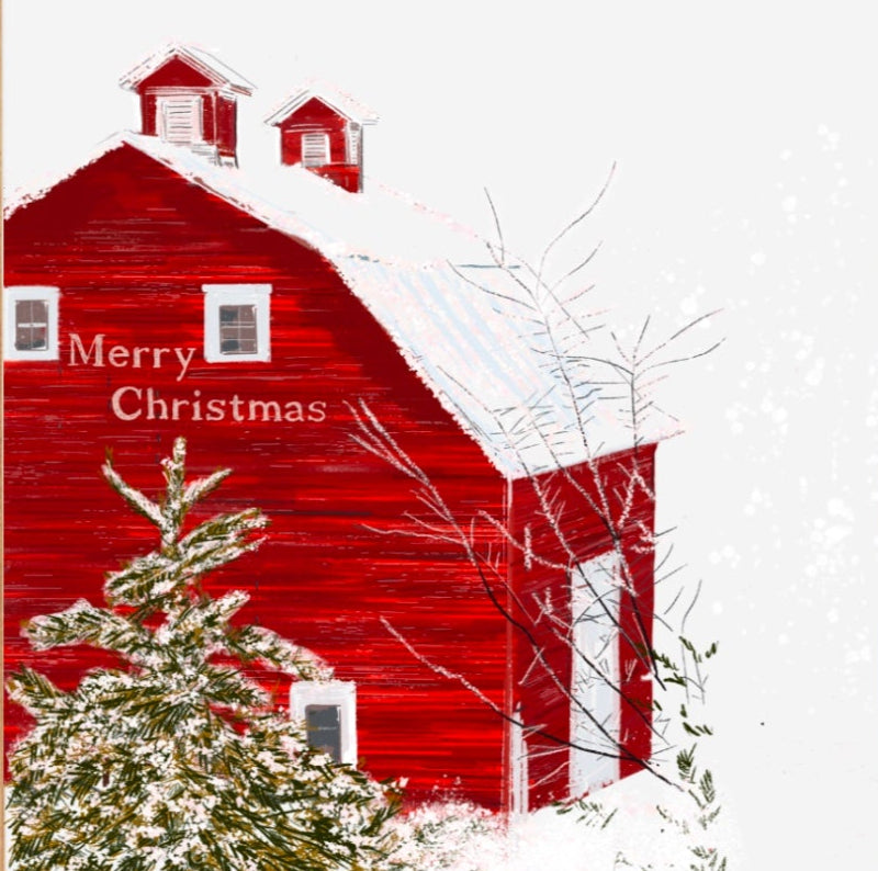 RED BARN MERRY CHRISTMAS - Art Print