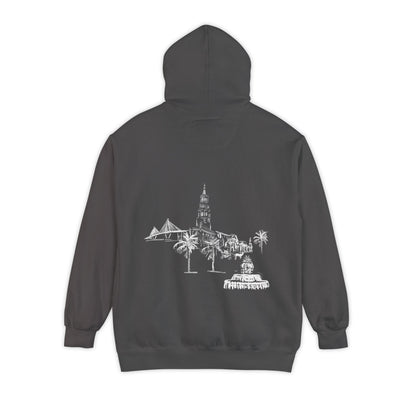 pullover hoodie with minimalist white ‘Charleston’ lettering on the chest, hand designed by Rebecca Illustrated; available in multiple colors