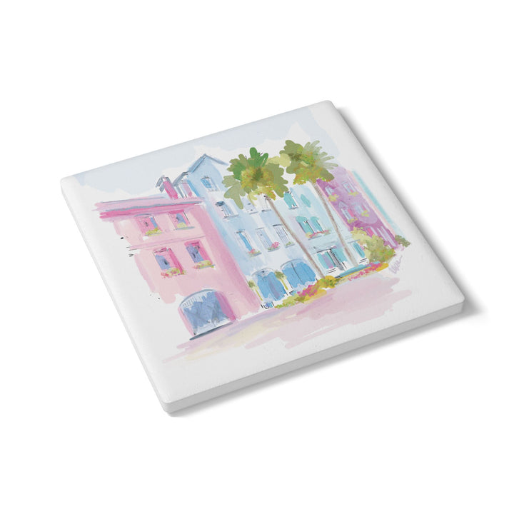 Coastal Rainbow Row-Ceramic Coaster