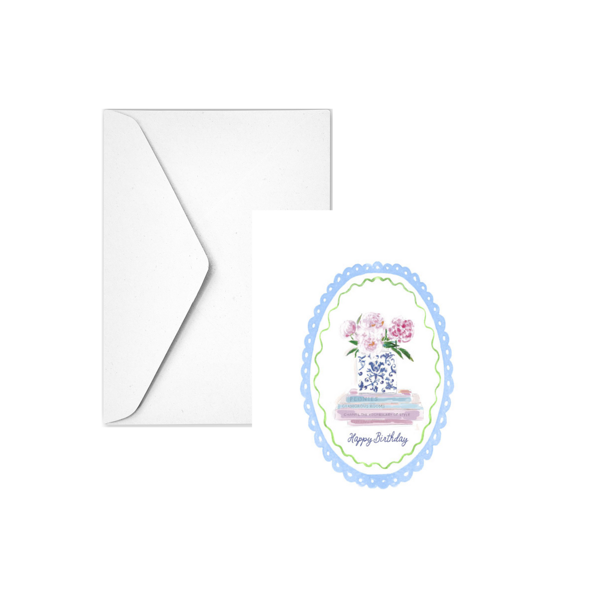 BIRTHDAY BOOKS & PEONIES - Note Card