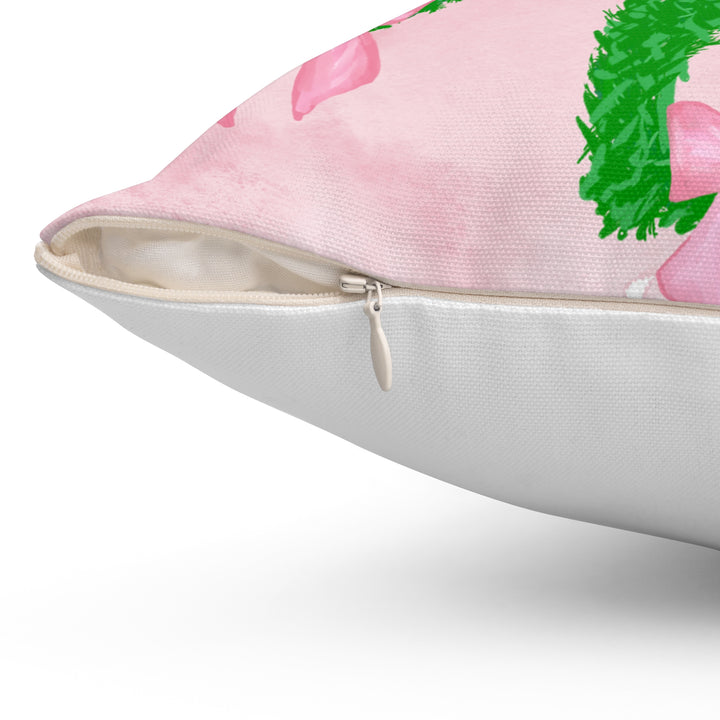 PINK BOW WREATH - 14x14 Pillow
