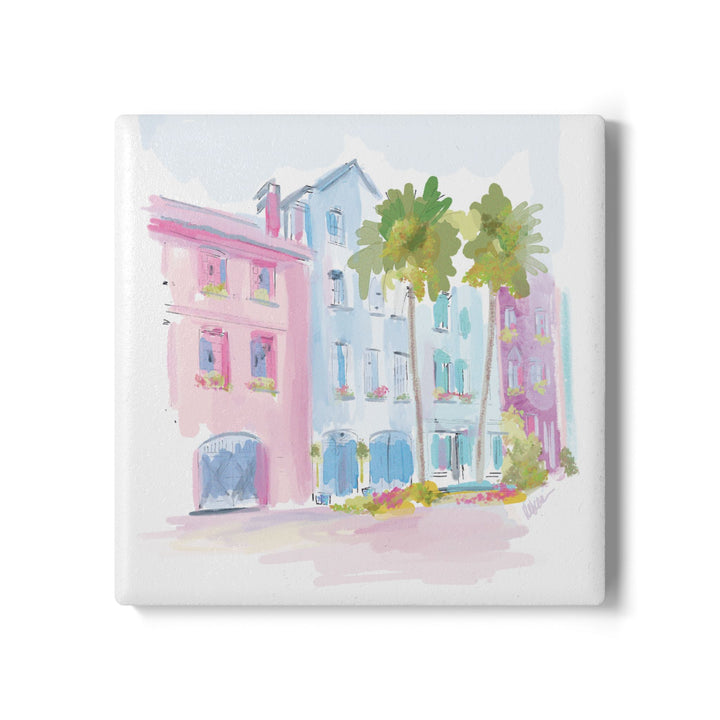 Coastal Rainbow Row-Ceramic Coaster