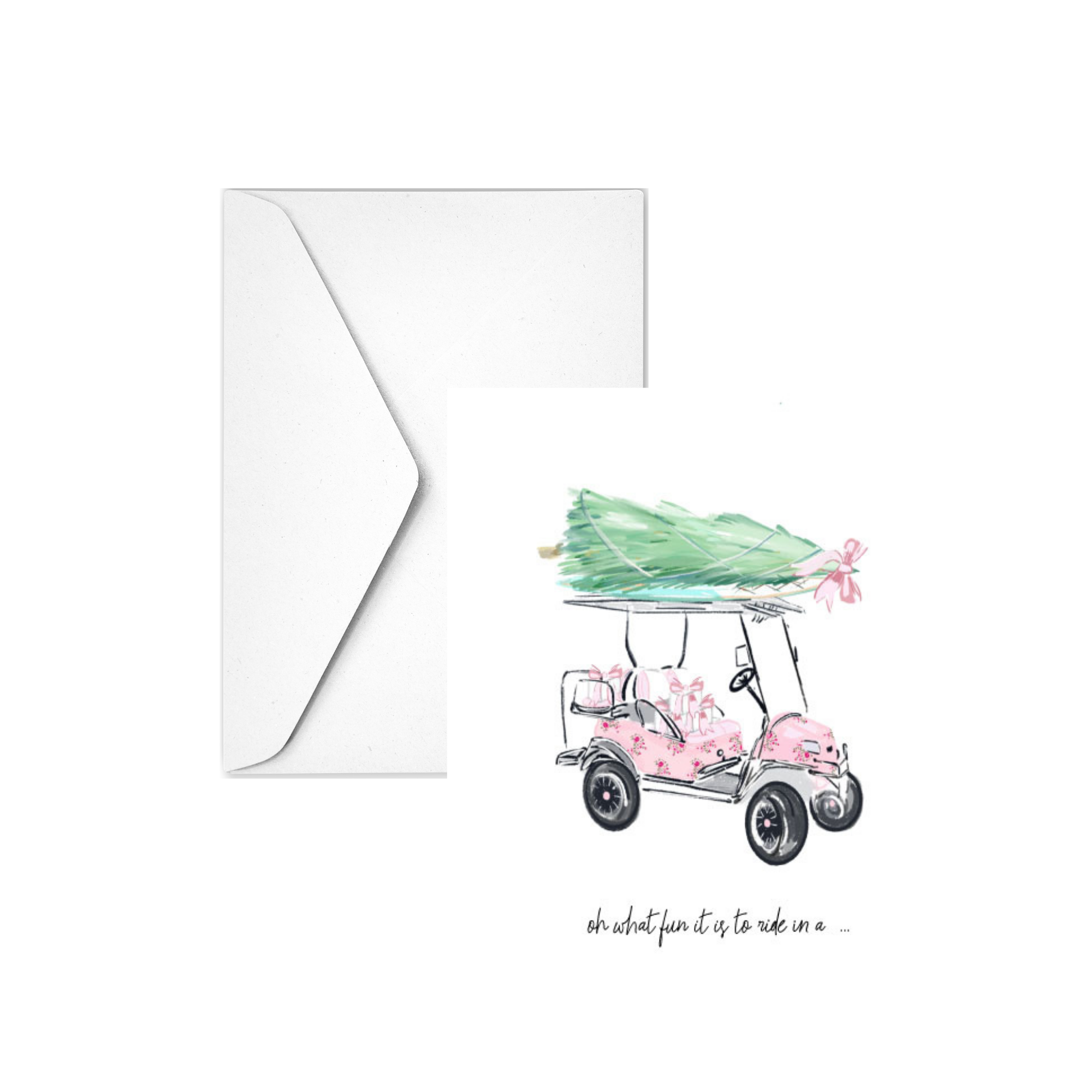 OH WHAT FUN IT IS PINK GOLF CART  - Note Card