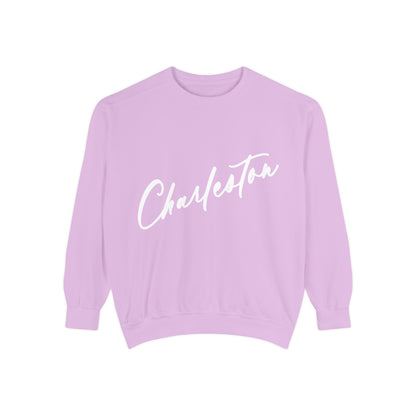 Lavender sweatshirt with 'Chalfont' text on a white background