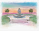 Illustration of the Pineapple Fountain at Charleston’s Waterfront Park during a colorful sunset — artwork by Rebecca Illustrated