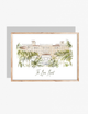 Illustration of The Boca Resort in Boca Raton, Florida with palm trees and Mediterranean-style architecture — artwork by Rebecca Illustrated