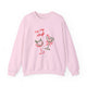 crewneck sweatshirt with ‘Sip Sip Sleigh’ holiday cocktail artwork in red and green, hand illustrated by Rebecca Illustrated