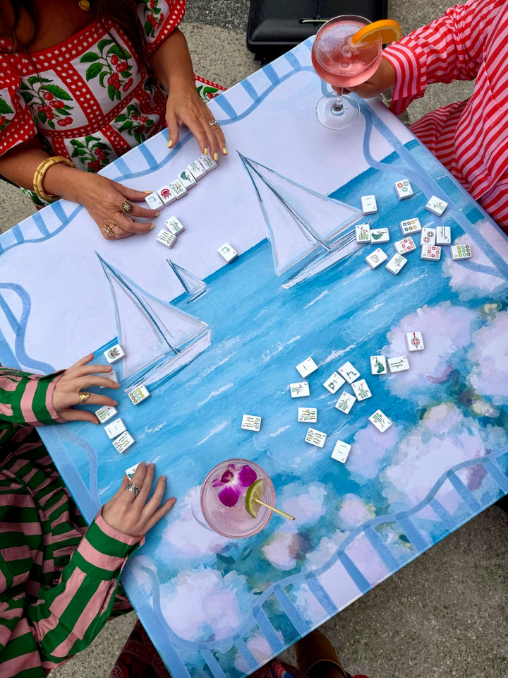 WHITE SAILBOATS-MAHJONG MAT (PREORDER)