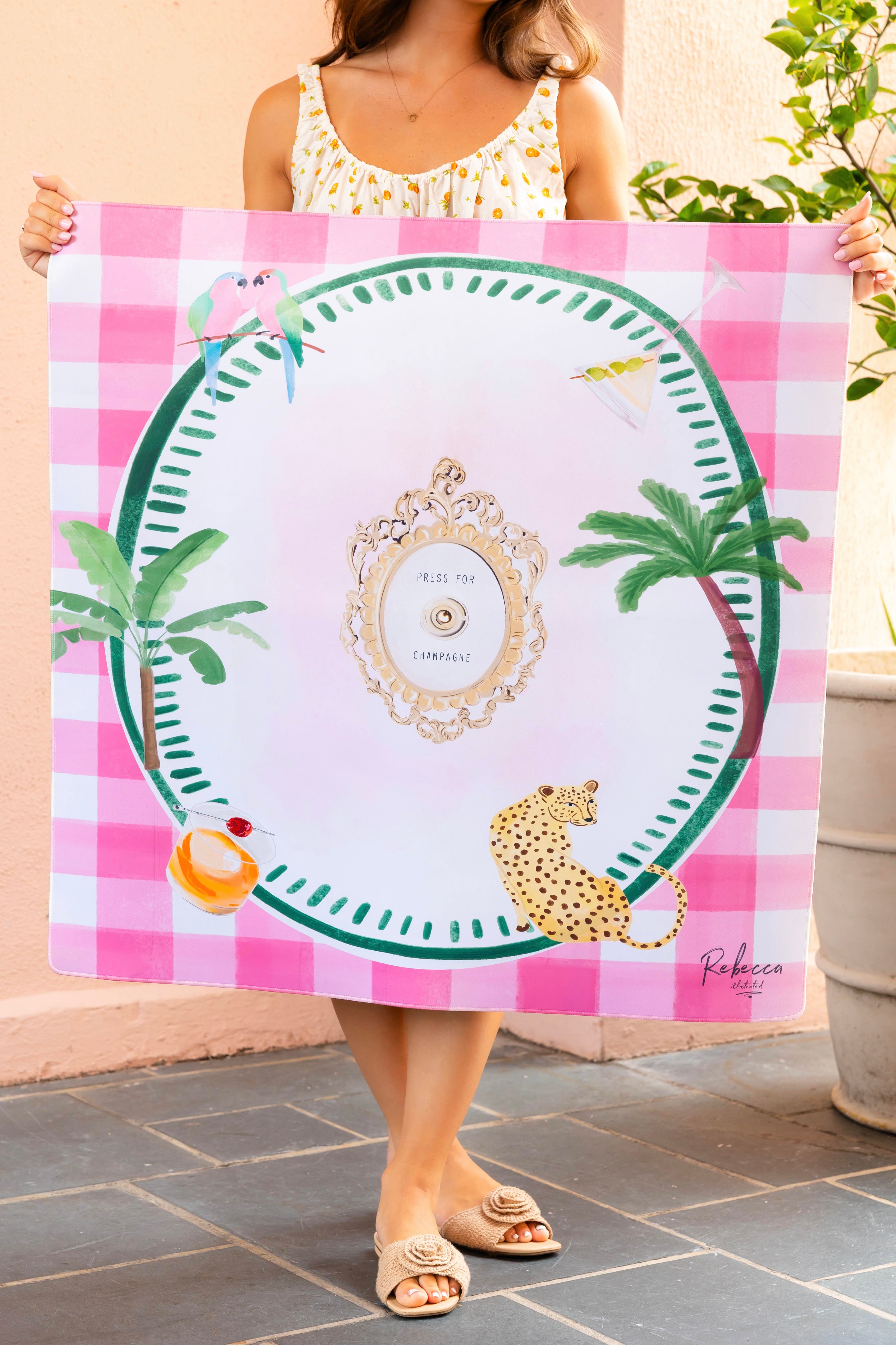 PINK GINGHAM-MAHJONG MAT