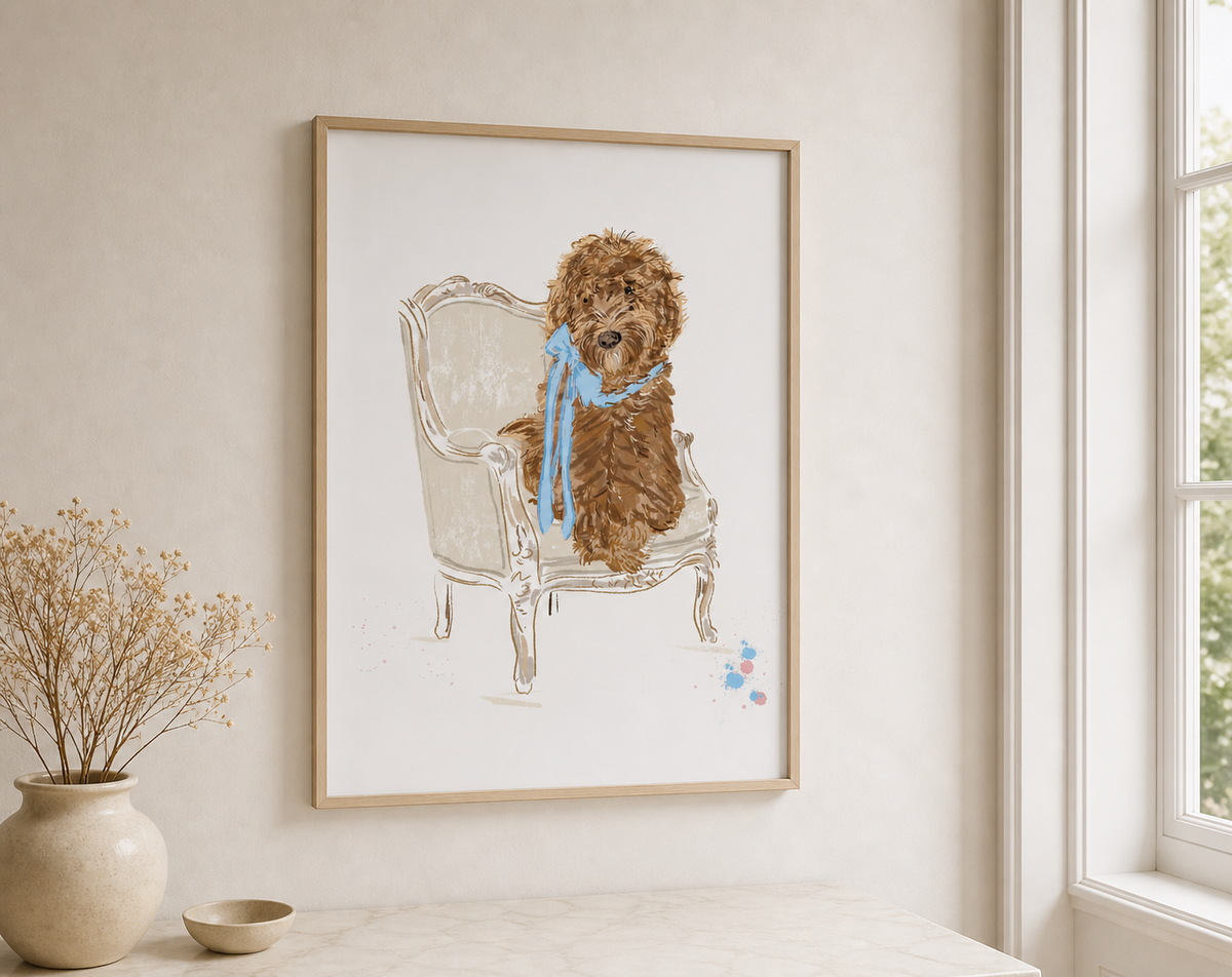SIT PRETTY DOODLE BLUE - Art Print