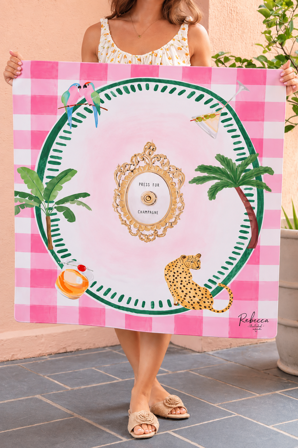 PINK GINGHAM-MAHJONG MAT