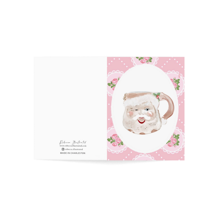Santa Mug Pink - Note Card (Set of 3)