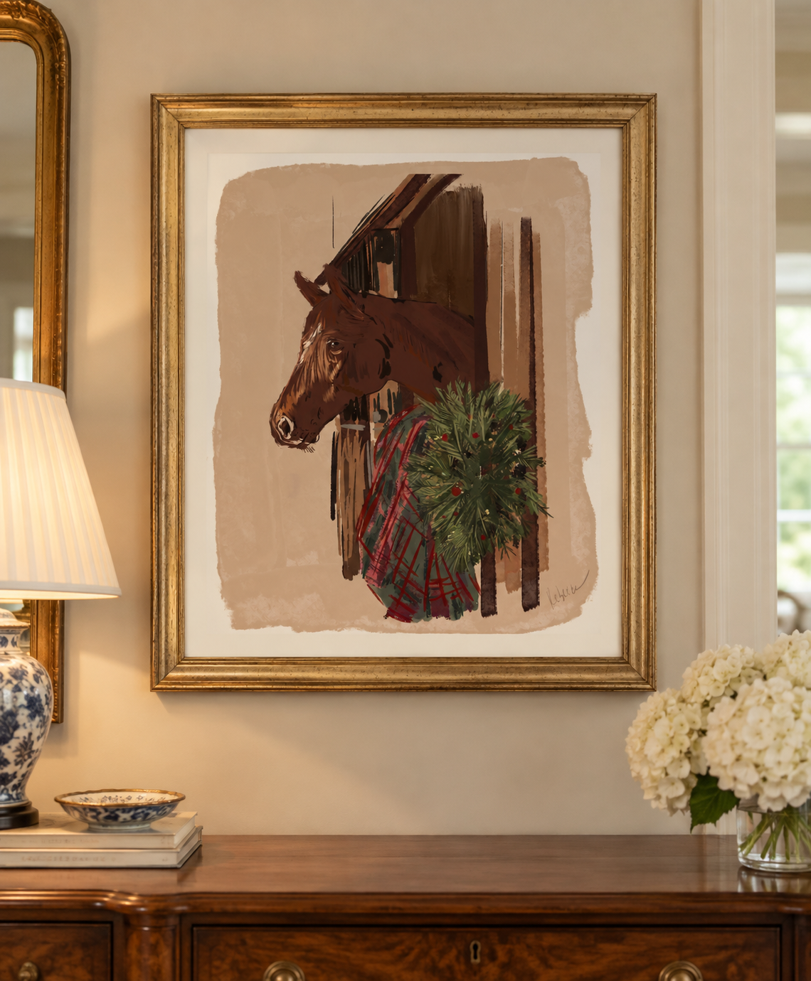 HOLIDAY HORSE STABLE Art Print