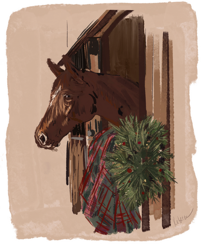 HOLIDAY HORSE STABLE Art Print