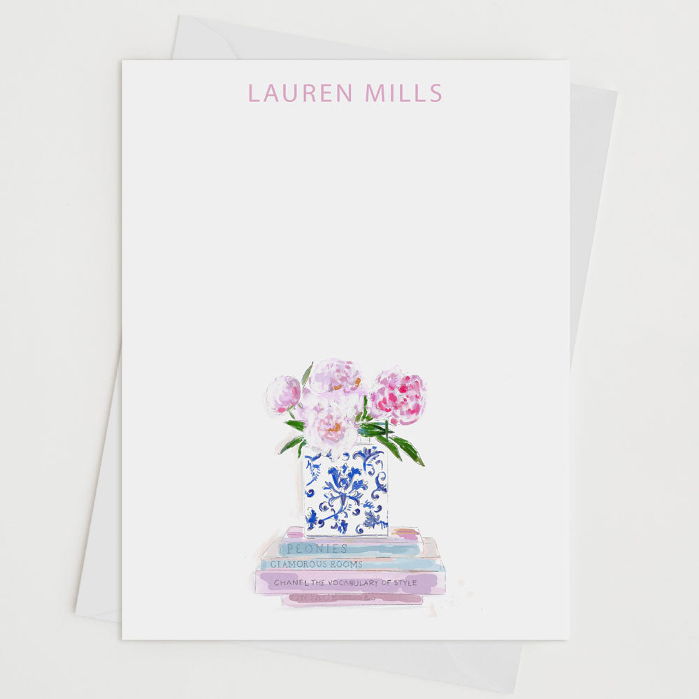 Personalized Stationery Set for Women - Pretty Floral Flat Note Cards with  Envelopes - Custom Thank You Cards - Script Flower Stationary - Fruit