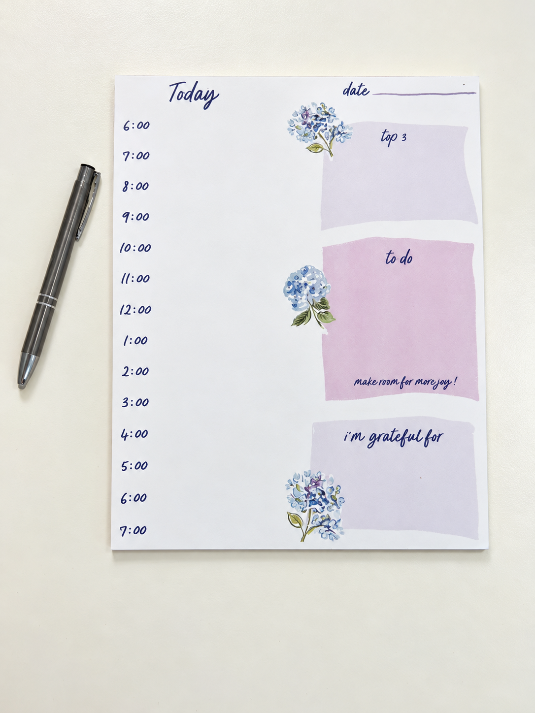 Blue Hydrangea Daily Planner Notepad