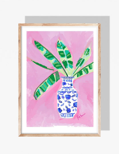 PINK & BLUE VASE - Art Print