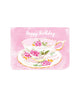 Illustrated teacup birthday greeting card with floral design and the text “Happy Birthday” by Rebecca Illustrated