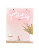 Illustrated greeting card featuring a pink “Good Vibes Only” neon sign with cocktail and lipstick details by Rebecca Illustrated