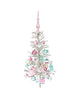 Christmas greeting card with an illustrated vintage-style Christmas tree decorated with pastel ornaments and a finial topper, blank interior