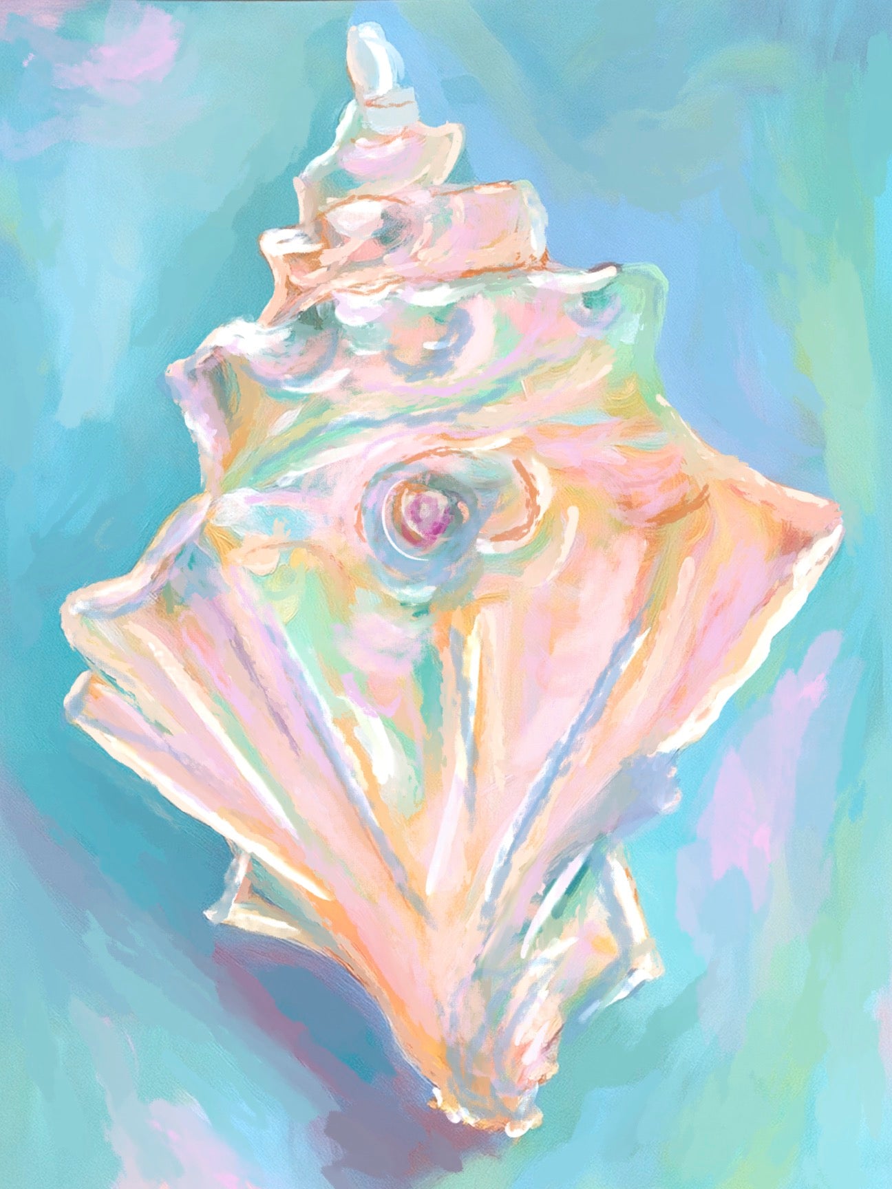 Pastel Conch Shell Art Print by Rebecca Illustrated – Coastal Seashell ...
