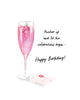 Illustrated champagne birthday greeting card featuring a pink cocktail with the text “Pucker up and let the celebrations begin – Happy Birthday!” by Rebecca Illustrated
