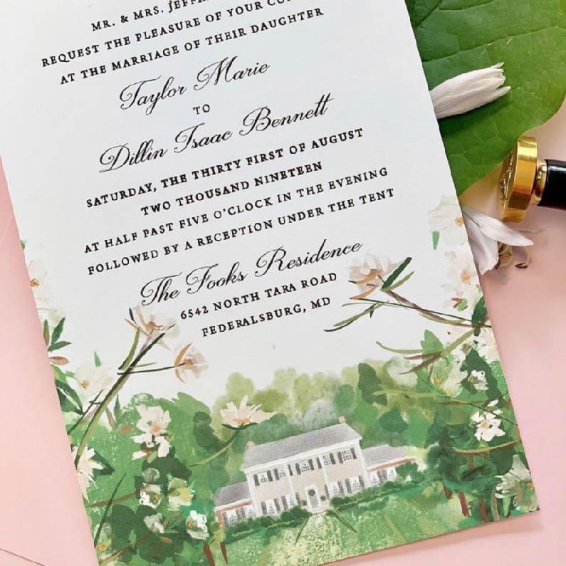 Wedding Venue Watercolor Invitation